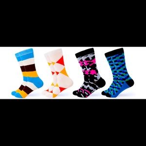 Men 4 Pairs awesomely colorful and funny dress socks. 10-13